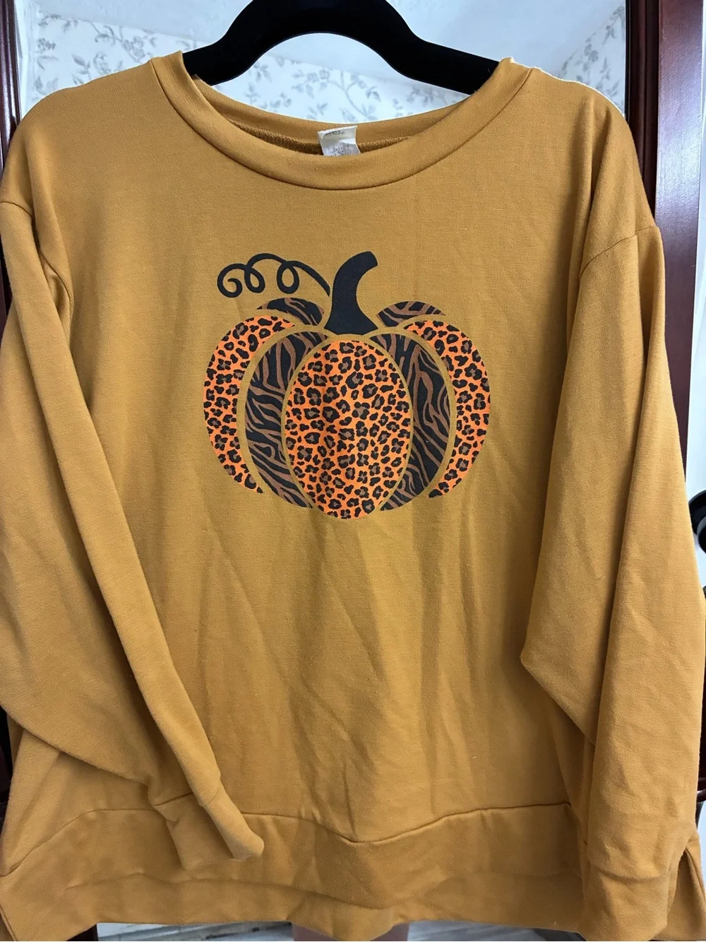 Sew In Love Mustard Scoop Neck Sweater with Leopard Pumpkin Graphic - Picture 1 of 2